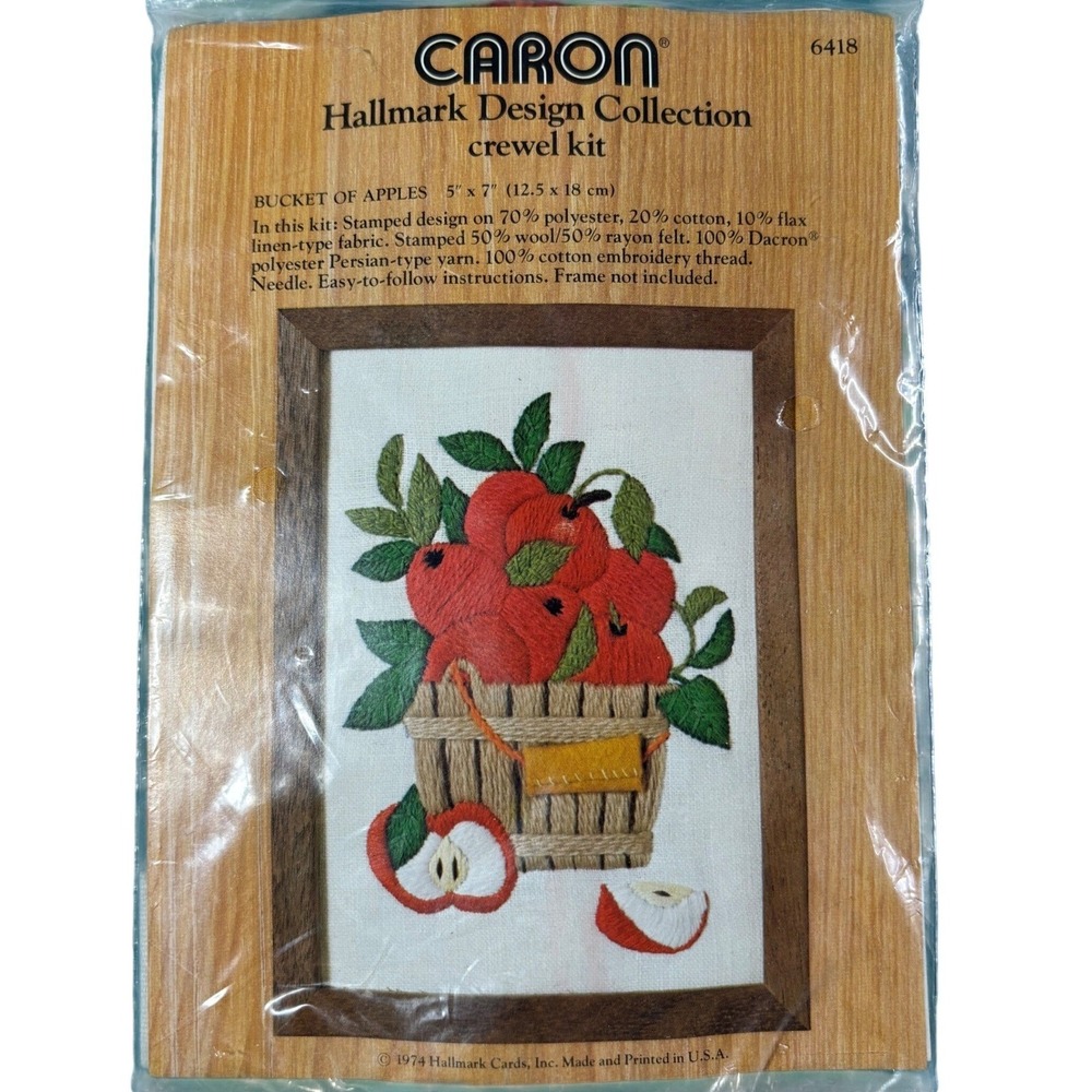 Caron Hallmark Design Collection Crewel Kit Bucket‎ of Apples 6418 Vintage 1974